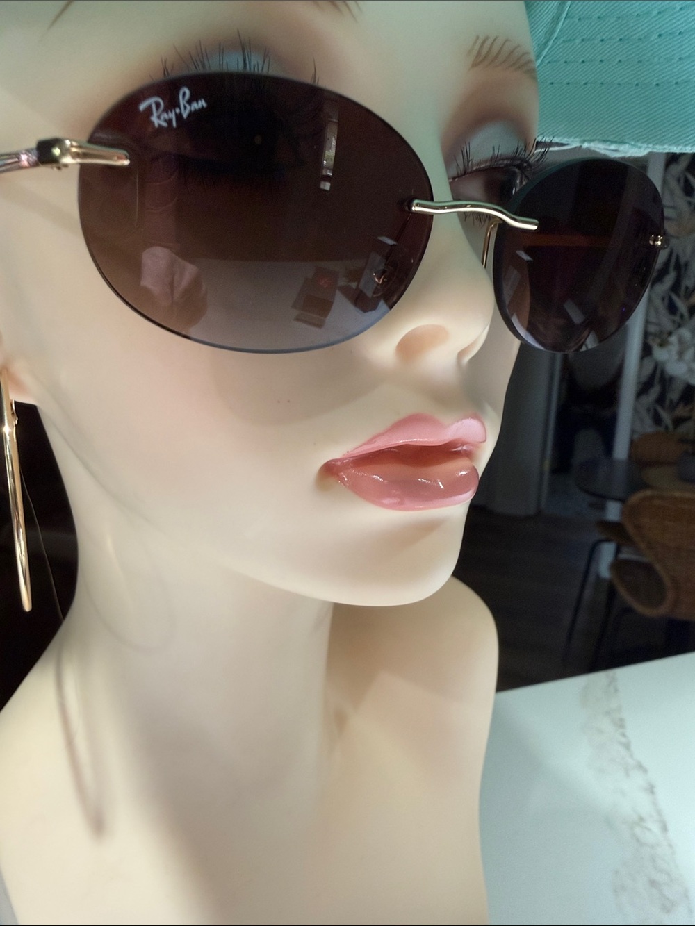 RAYBAN Artista Gradient Brown Rimless Sunglasses, Gold Accent - Picture 6 of 8